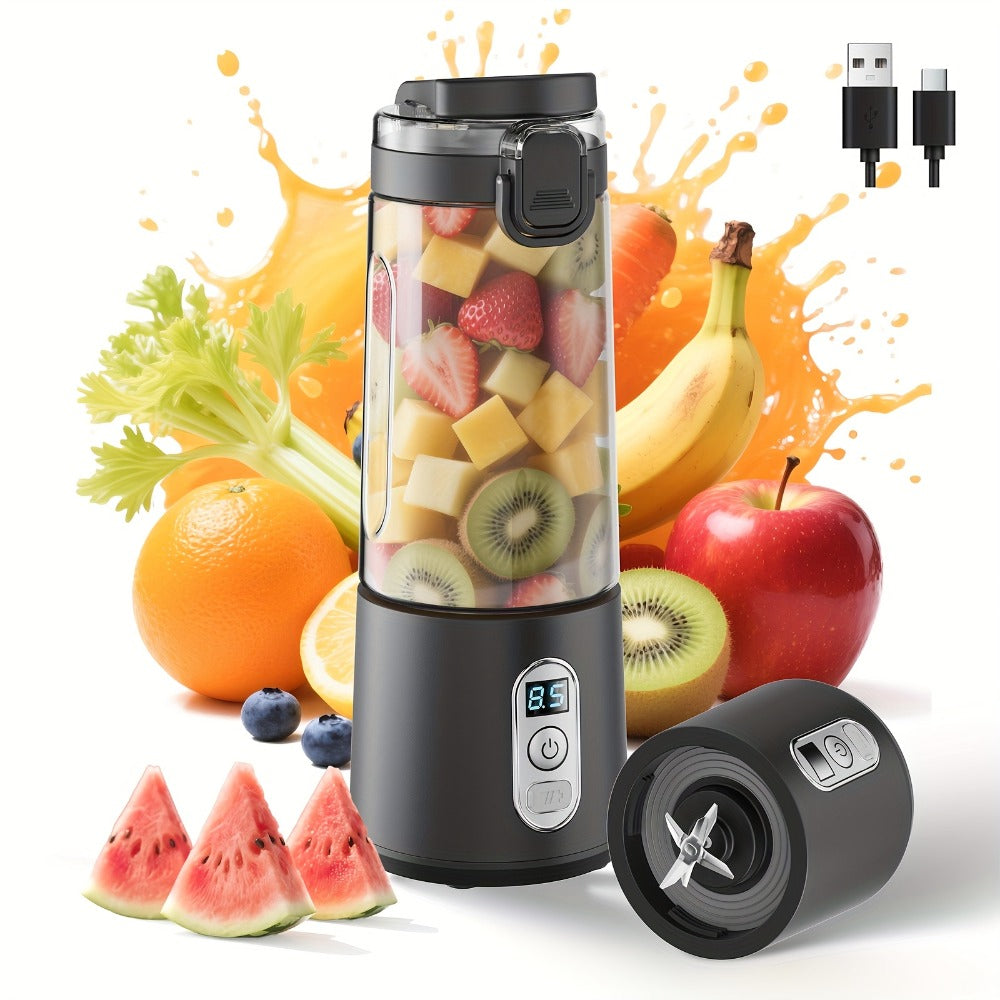 Portable Smoothie Blender USB-C Fast Charge 6-Blade Stainless Steel ¨C Digital Timer Battery Display High-Speed Ice Crush No-Spill Lid | Protein Shake Gym Travel Blender in Black Pink White