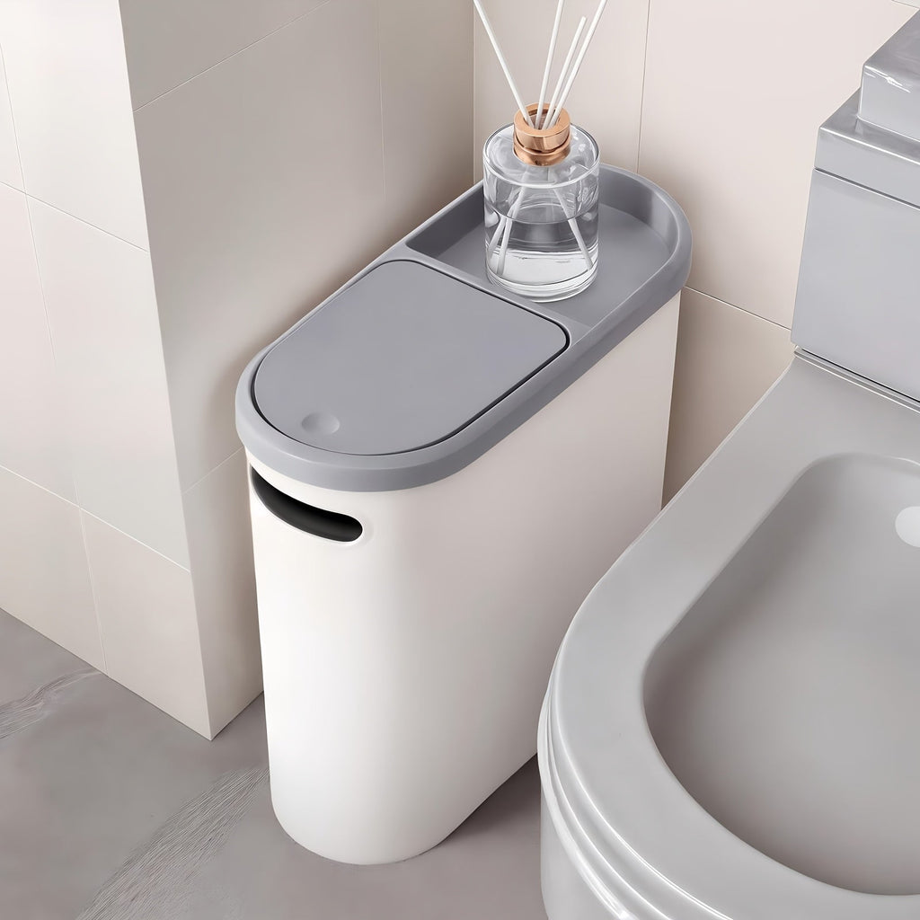 Small Bathroom Trash Can with Built-In Handles Rustproof Space Saving Plastic Waste Bin for Bathroom Laundry Office Includes Trash Bags