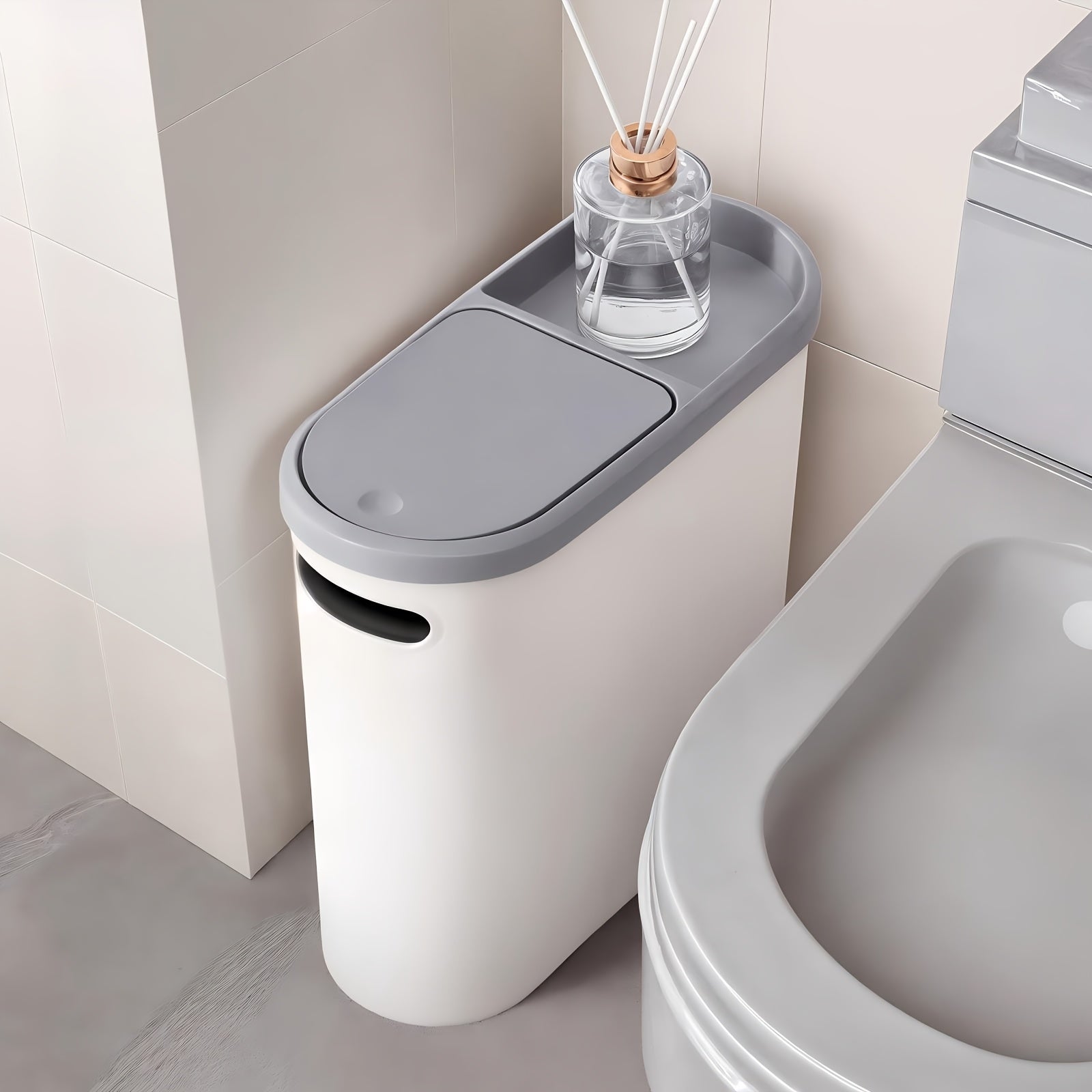 Small Bathroom Trash Can with Built-In Handles Rustproof Space Saving Plastic Waste Bin for Bathroom Laundry Office Includes Trash Bags