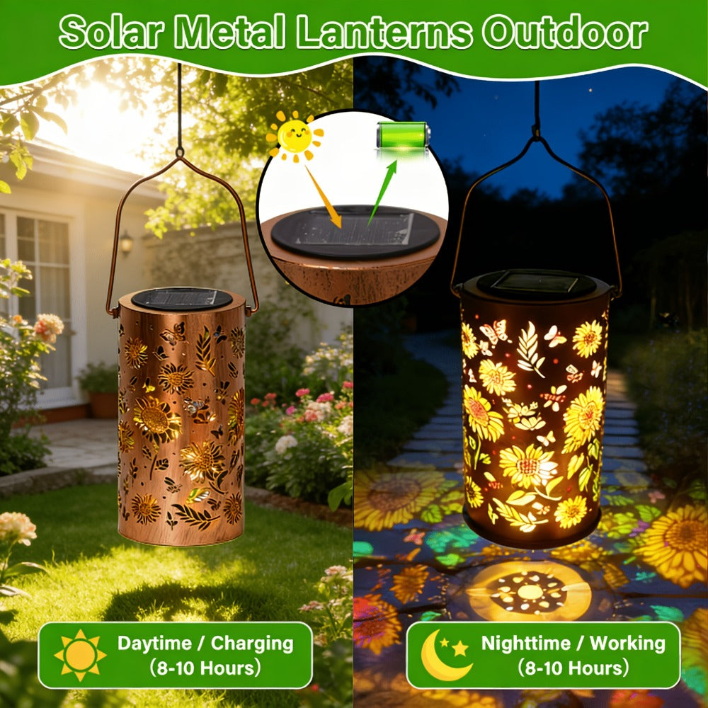 Solar Sunflower Lantern IP65 Waterproof | Painted Butterfly Iron Garden Light | Outdoor Spotlight Lawn Ambient Decor | Solar Garden Lantern for Patio Backyard Porch | Gift for Mom Grandma