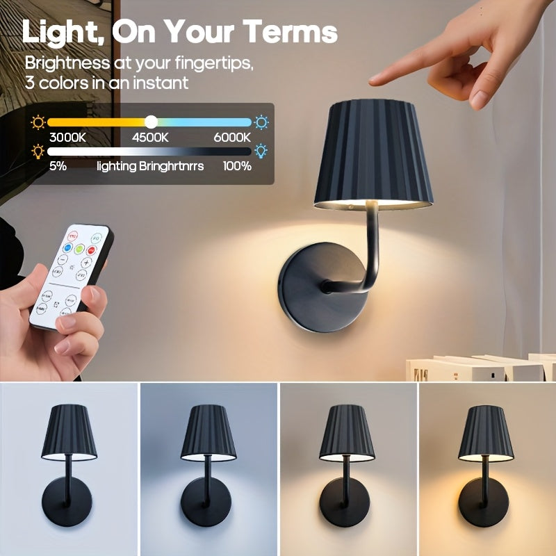 LED Wall Sconce Touch Dimmable Remote Control USB Powered Battery Backup 3 Color Temperatures Timer Easy Install for Bedroom Living Room Hallway Low Voltage No Wiring 1pc or 2pcs