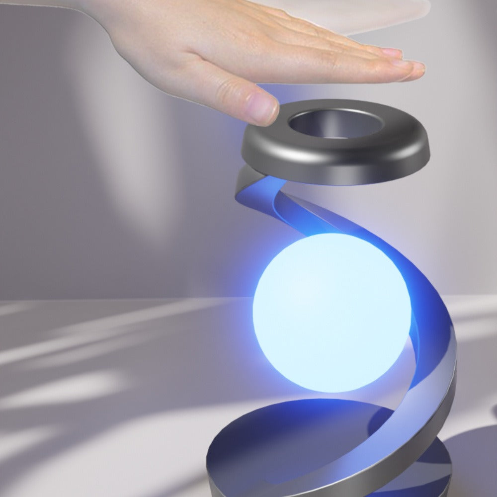 Floating Rotating Night Light with Wireless Charger ¨C Smart Desktop Visual Levitating Lamp with Light Sensor, Hand Wave Control, Atmosphere Mood Light for Bedroom Office Party Decor, Gift (Grey/White)