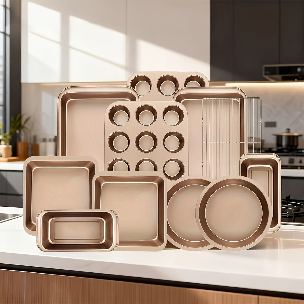 Baking Pan Set Nonstick Carbon Steel Cookie Sheets Roasting Pans Round Cake Muffin Pizza Bread Pans Kitchen Bakeware Set 4 11 23 46 Piece