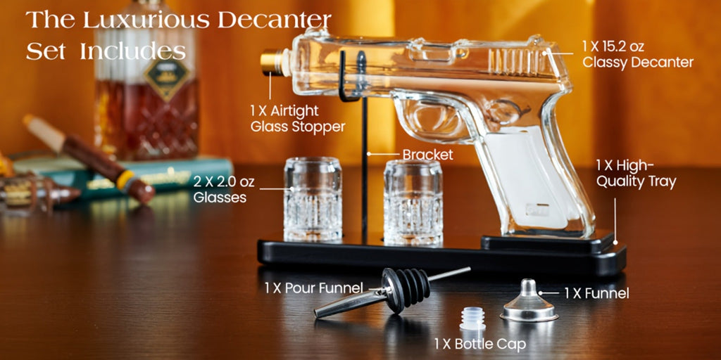 Pistol Whiskey Decanter Set with 2 Shot Glasses ¨C Cool Liquor Dispenser Gift for Him, Husband, Dad | Unique Birthday & Anniversary Bar Gift
