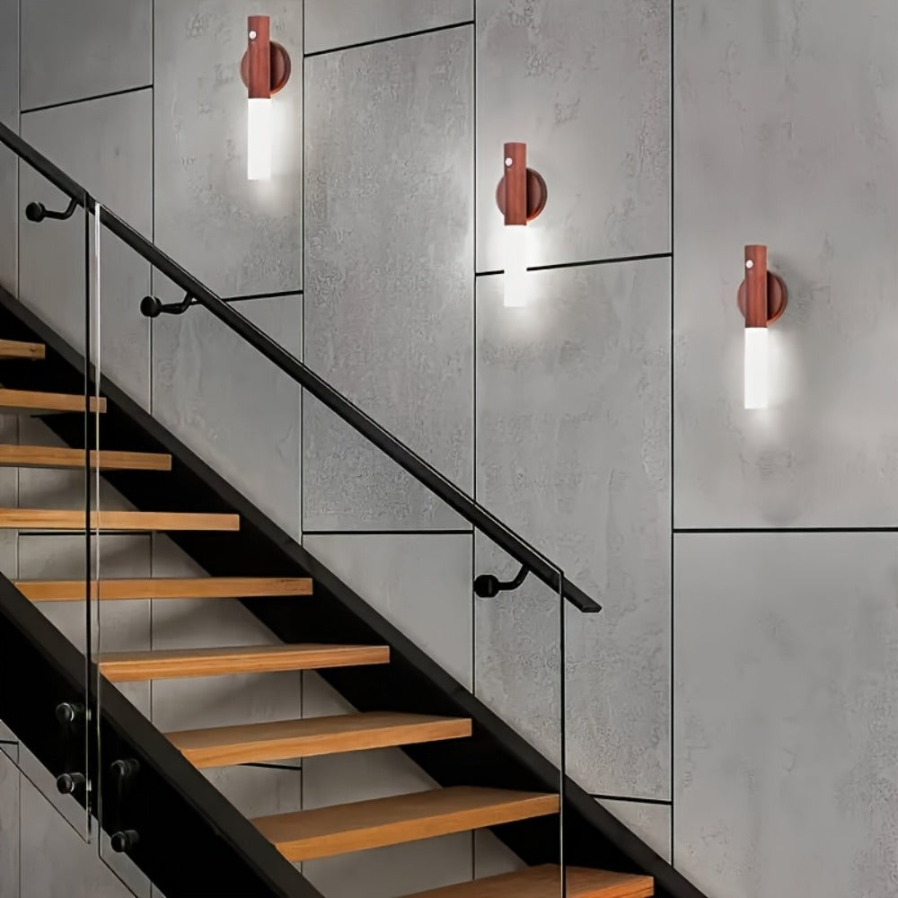 Motion Night Light Rechargeable LED ¨C IPX4 Waterproof Wood Grain & Walnut Under Cabinet Step Lamp for Staircase, Hallway, Wardrobe, Closet & Indoor Walls (2 or 4 Pack)