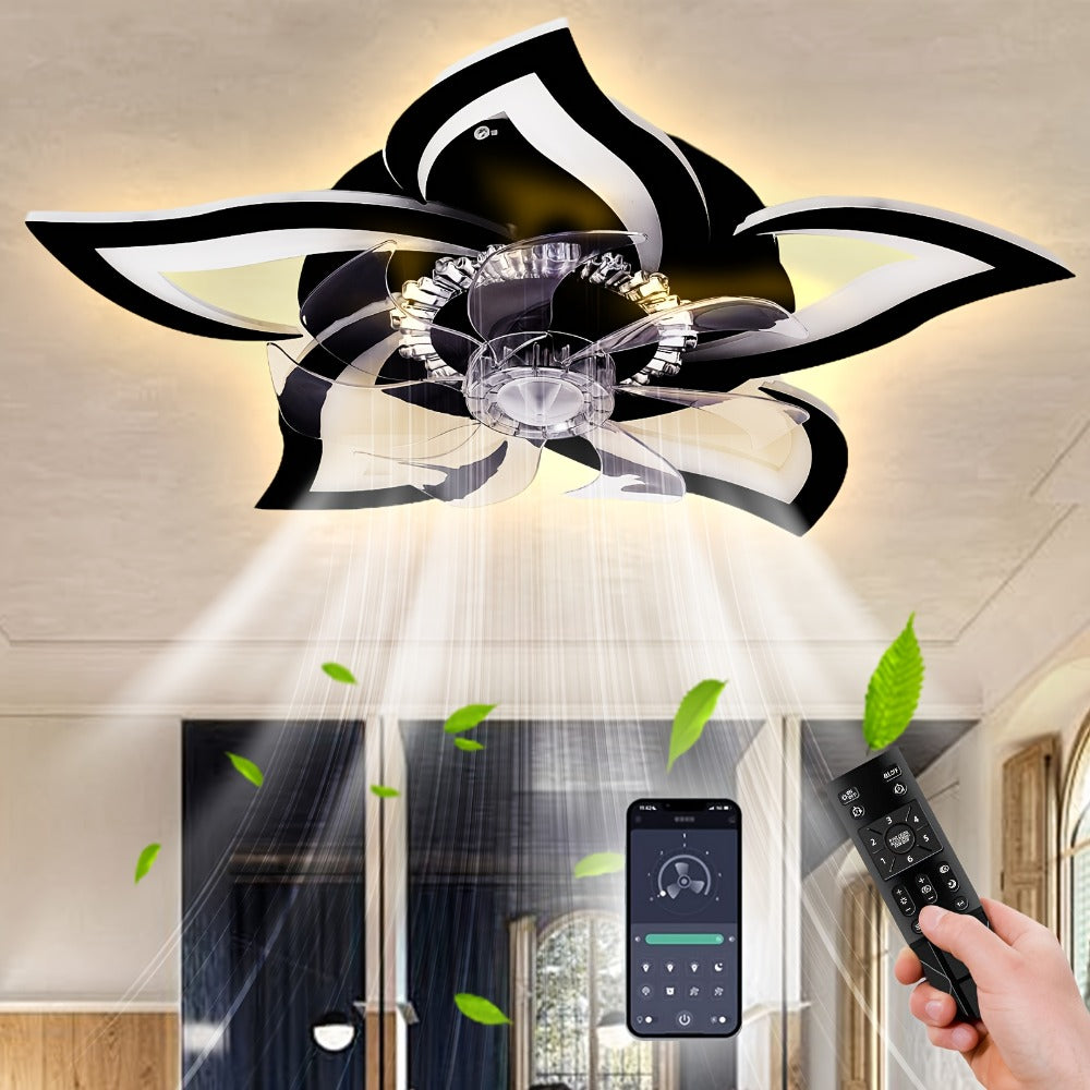 Ceiling Fan with Light 27 Inch Flush Mount - Low Profile 6-Speed 3-Color Dimmable LED, Remote & App Control, Modern Ceiling Fan for Bedroom, Living Room, Room Decor, Black or White