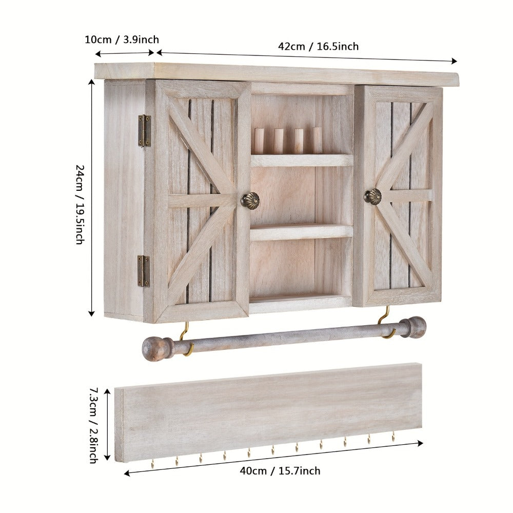 Wall-Mounted Wood Jewelry Organizer ¨C Rustic Hanging Display Shelf with Removable Bracelet Rod & Hooks for Necklaces, Rings & Bracelets, Space-Saving Dressing Room Decor