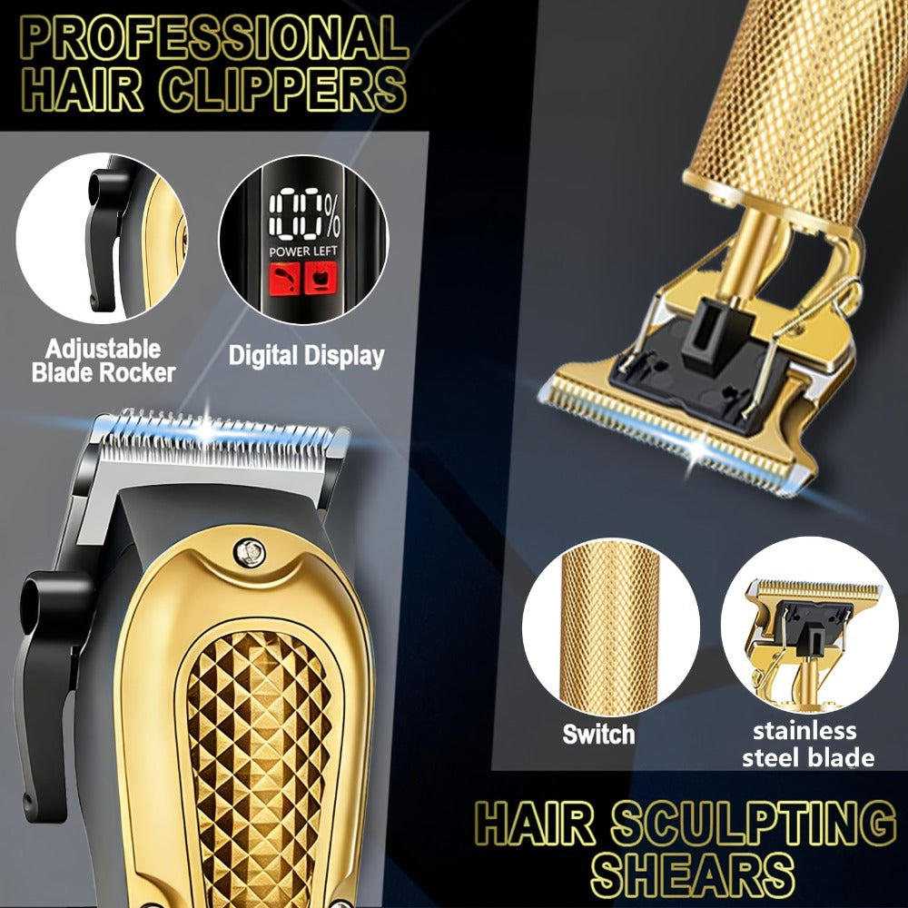 Electric Hair Trimmer & Beard Shaver Set for Men - Professional Rechargeable Hair Clipper with LED Display, All-in-One Grooming Kit for Daily Use, Home Barber & Gift for Men - Multiple Colors