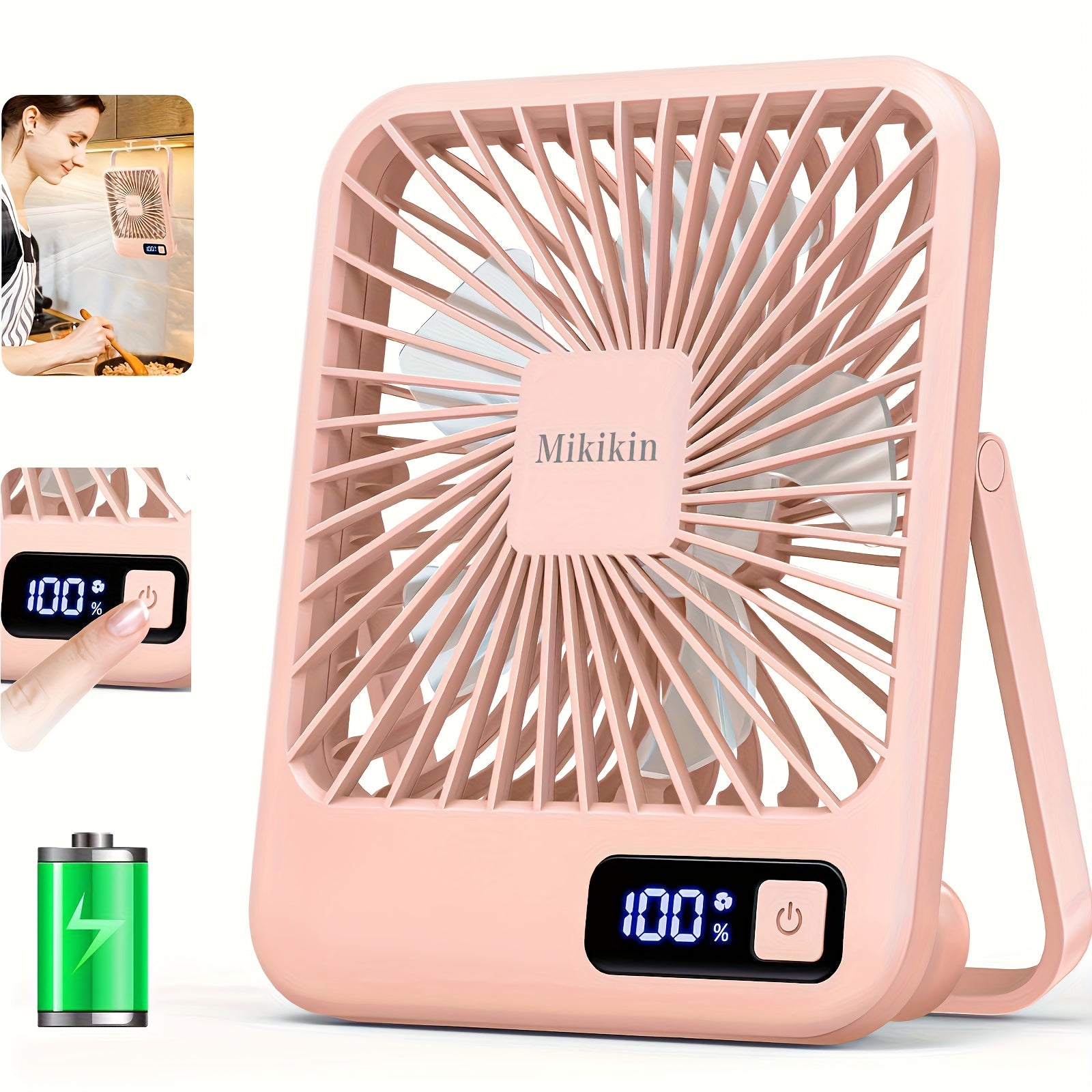 Mini Desktop Fan Square Design | Ultra-Quiet 5-Speed USB Rechargeable 1800mAh Portable Cooling Fan for Home, Office, Car & Travel ¨C Compact Lightweight Personal Desk Fan, White & Pink