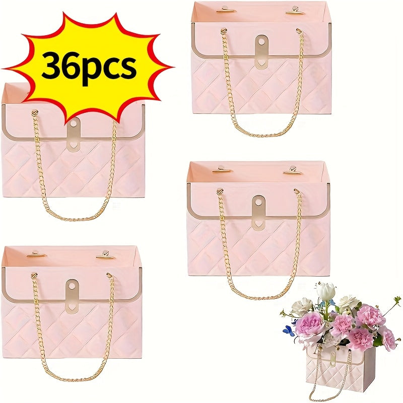 Paper Flower Bouquet Gift Bags with Metal Chain Handle Bulk ¨C 12/24/36/48 Pcs Tote Bags for Wedding Party Birthday Florist Graduation Holiday Colorful Gift Wrapping
