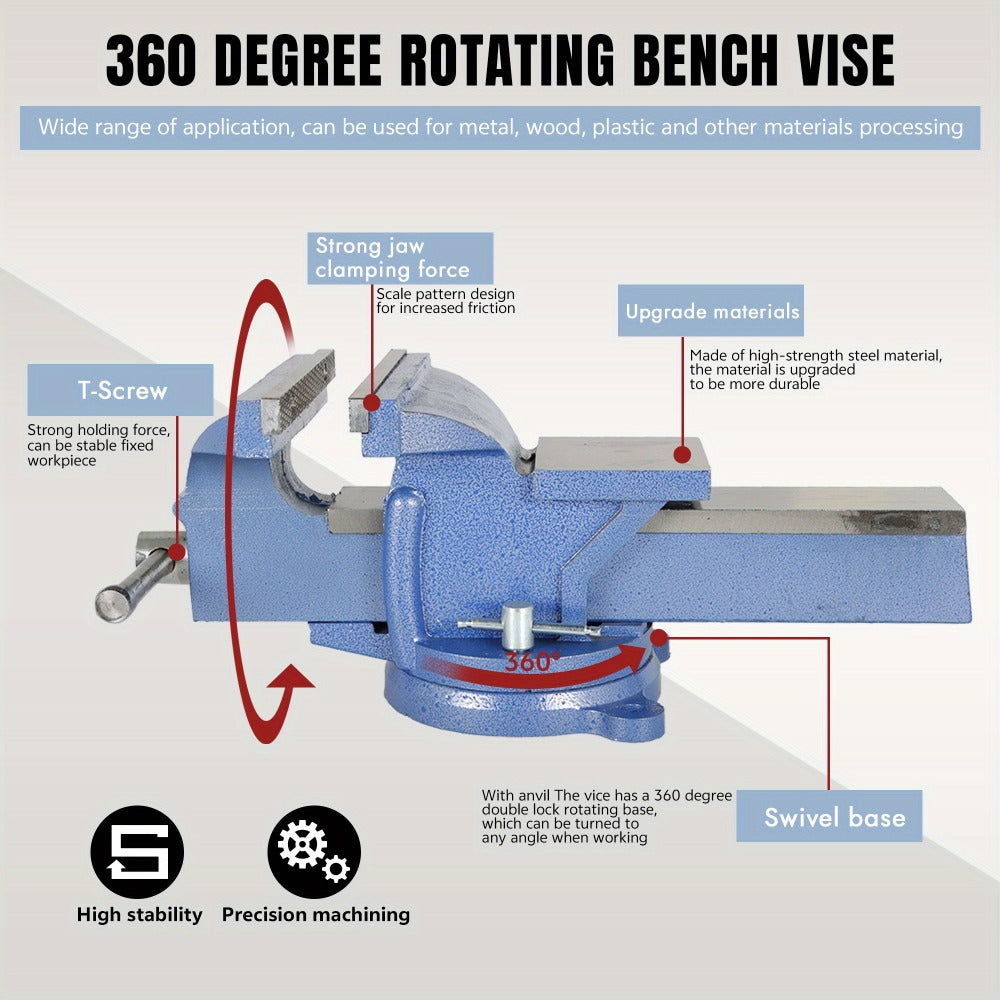 Bench Vise 5-Inch 360-Degree Swivel Base ¨C Heavy-Duty Cast Iron Tabletop Vise with Pipe Jaws & Anvil, Locking Mechanics Clamp for Woodworking, Metalworking, Soldering & DIY