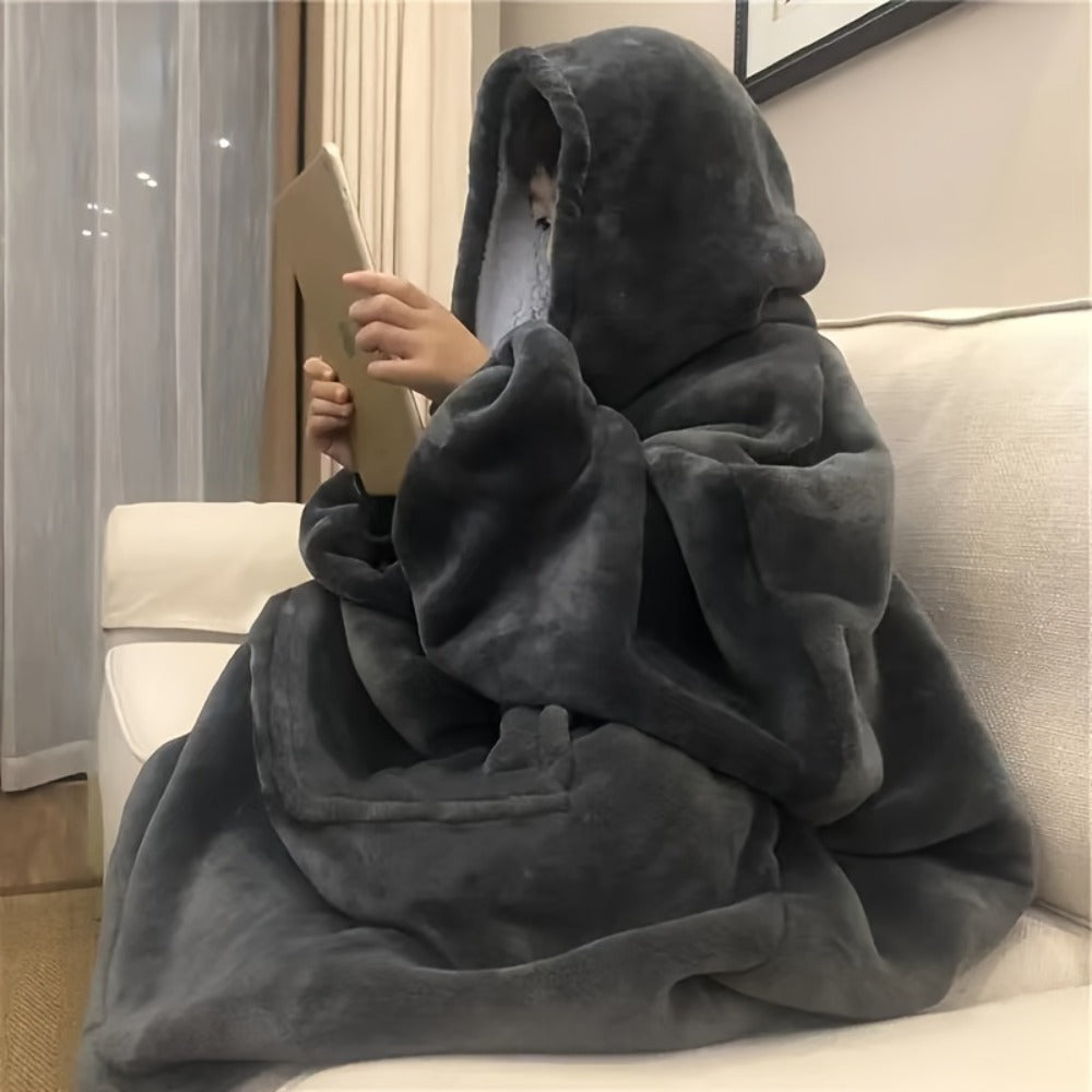 Wearable Hooded Blanket ¨C Reversible Oversized Sherpa Throw with Kangaroo Pocket & Socks, Machine Washable, Christmas Gift, 4 Styles