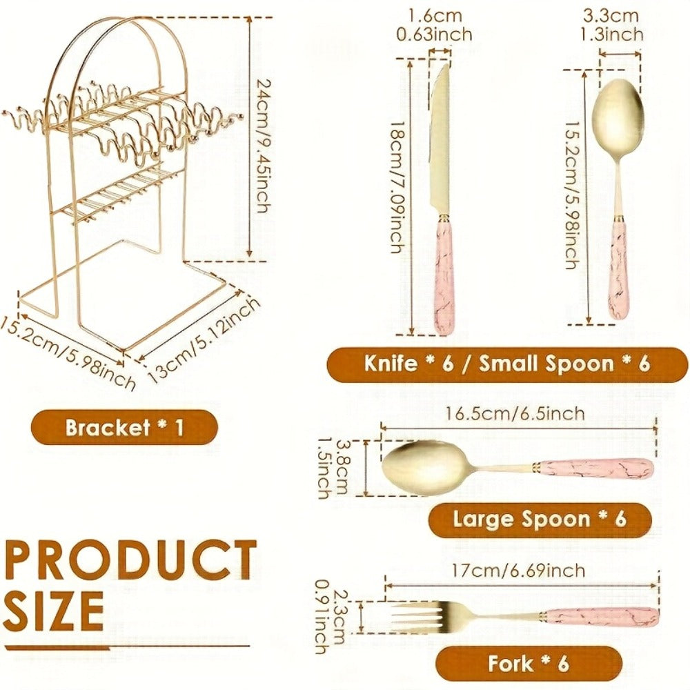 Marble Pattern Cutlery Set 24pcs - Dinner Forks Soup Spoons Teaspoons for Home Hotel Restaurant