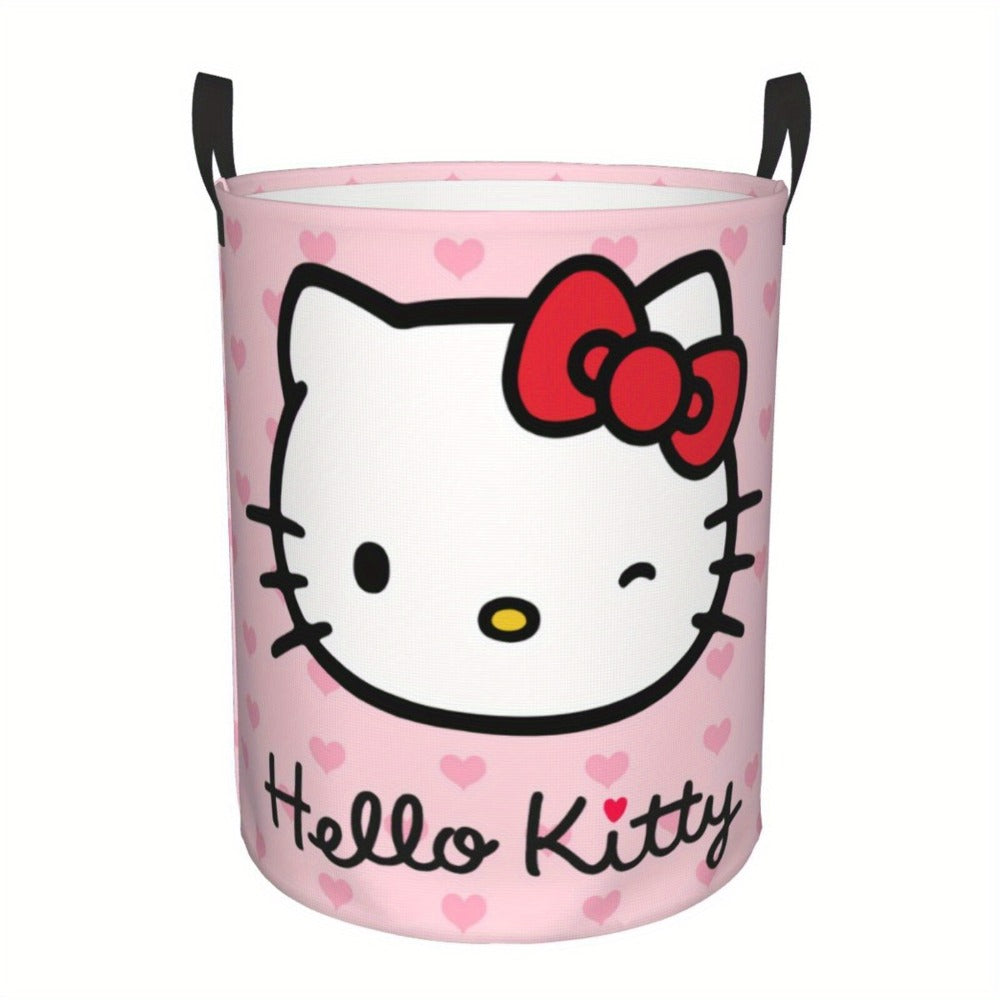 Hello Kitty Collapsible Laundry Basket with Handle - Sanrio Oxford Cloth Foldable Hamper, Portable Storage Bin for Bedroom Bathroom Dorm, Cute Kawaii Laundry Hamper for Girls
