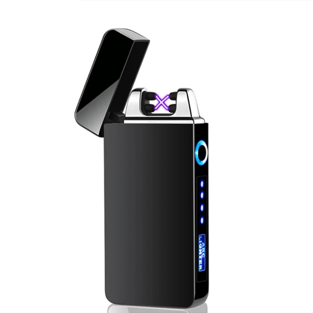 USB Electric Lighter Dual Arc Plasma ¨C Windproof Flameless Rechargeable Lighter with LED Power Display, Touch Sensor, Metal Body, Ideal for Outdoor Camping Candles Holiday Gift (No Battery Required)