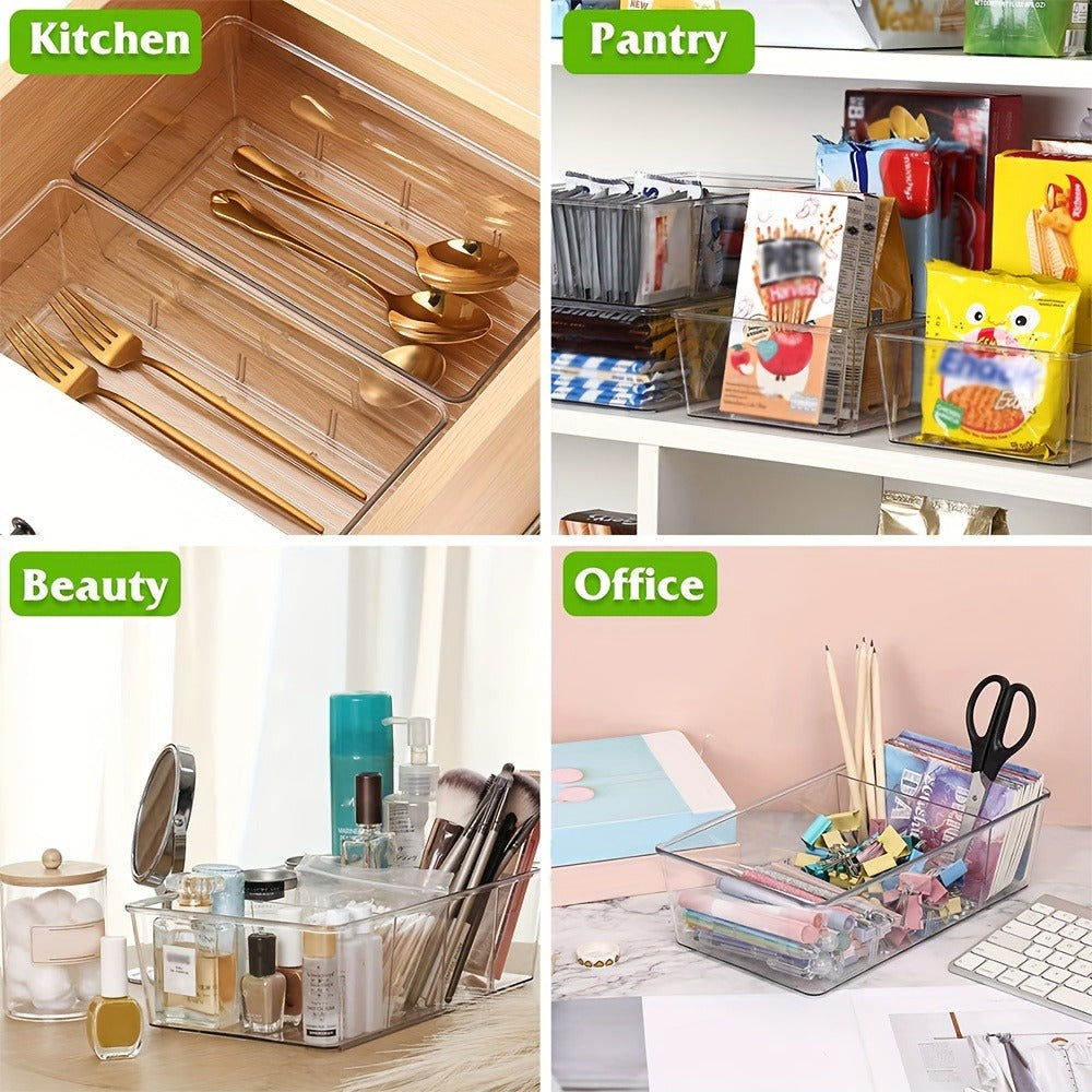 Clear Pantry Organizer Bins 6 Pack Plastic Fridge Organizer and Storage for Kitchen Cabinet Snacks Condiments Spices Pouches Food Packets Refrigerator Shelf