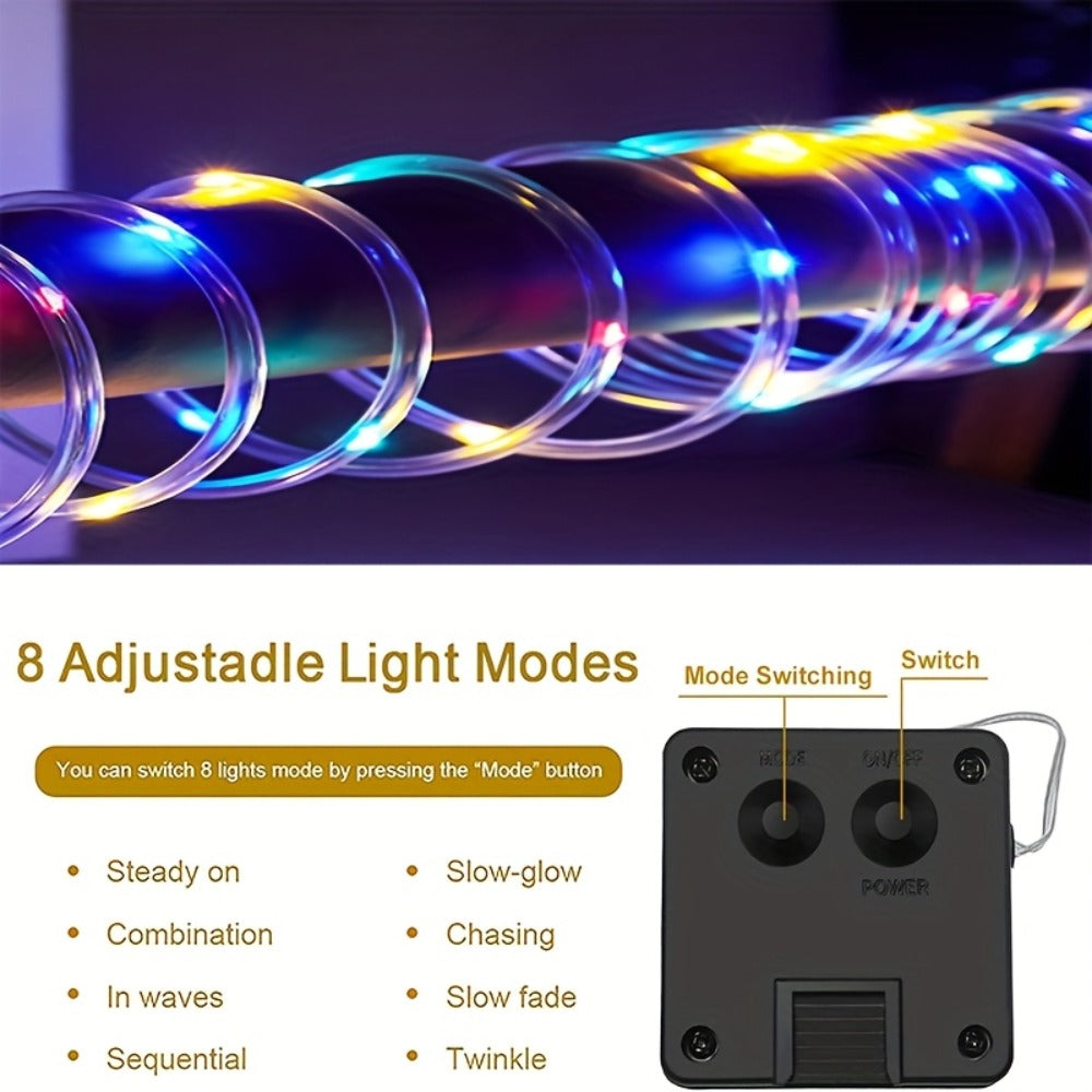Solar Rope Lights Outdoor 33FT 100LED RGB ¨C 8 Modes IP65 Waterproof String Lights for Garden, Patio, Party & Holiday Decor