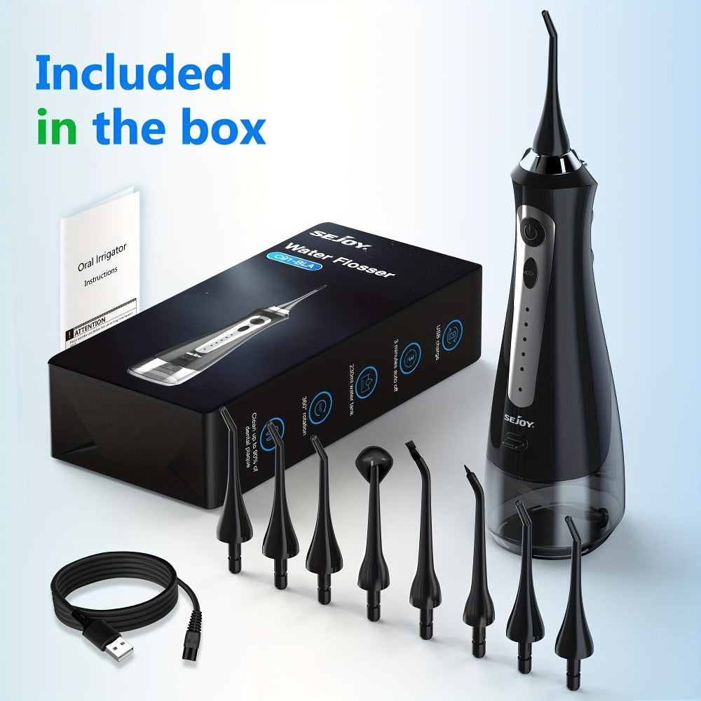 Water Flosser Electric Oral Irrigator 9 Replaceable Nozzles 350mL Tank 20-Day Battery 360¡ã Rotatable Tip Intelligent Pressure Control Deep Teeth Gum Cleaning