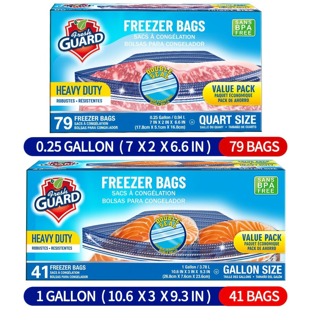 Freezer Storage Bags Resealable ¨C Sturdy Bulk Food Storage Bags with Easy-Open Tabs for Freezer & Refrigerator ¨C 0.25 Gallon, 1 Gallon & 2 Gallon for Fruits, Vegetables, Meats & Meal Prep