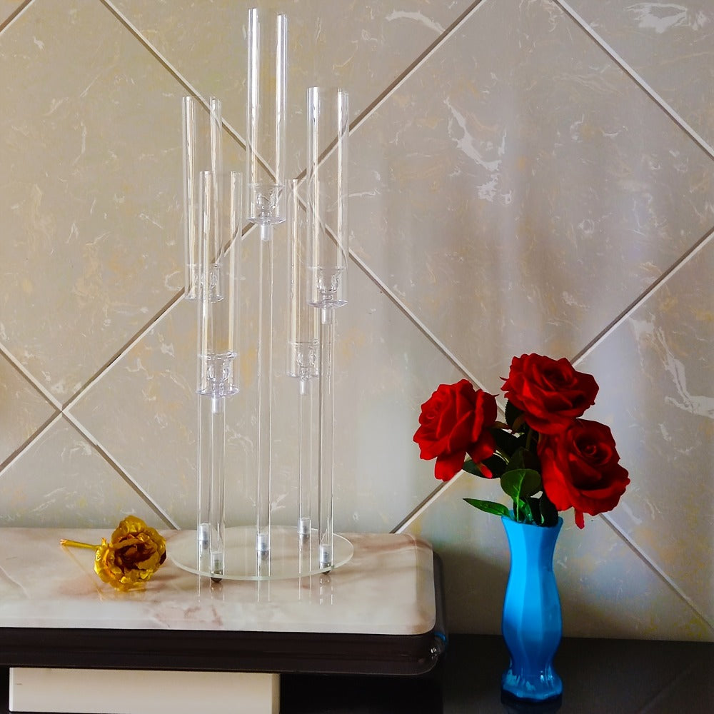 Acrylic Candelabra Centerpiece 5-Arm Clear Candle Holder Set for Wedding Table Decor Birthday Party Christmas Thanksgiving Candlelight Dinner