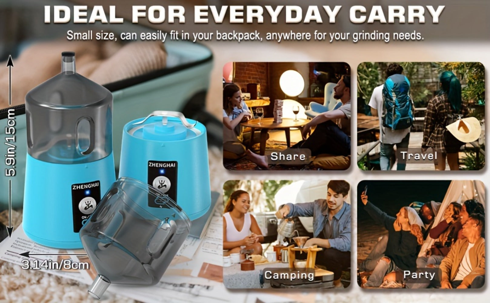 Electric Herb Grinder 150W USB-C Rechargeable - Dual Mode Pulse & Auto, Fast Grinding Dry Spices & Herbs, Compact Portable with Cleaning Brush | 6 Colors