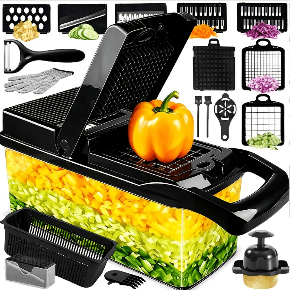 Vegetable Chopper 18-in-1 Food Chopper Slicer with 8 Stainless Steel Blades Food-Grade Mandoline Slicer for Onions Carrots Potatoes Salad Kitchen Meal Prep Tool