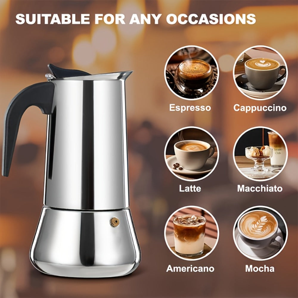 Moka Pot Stovetop Espresso Maker Stainless Steel Induction Compatible 2 4 6 9 12 Cup Italian Coffee Maker with Reusable Filter for Cuban Greek Coffee