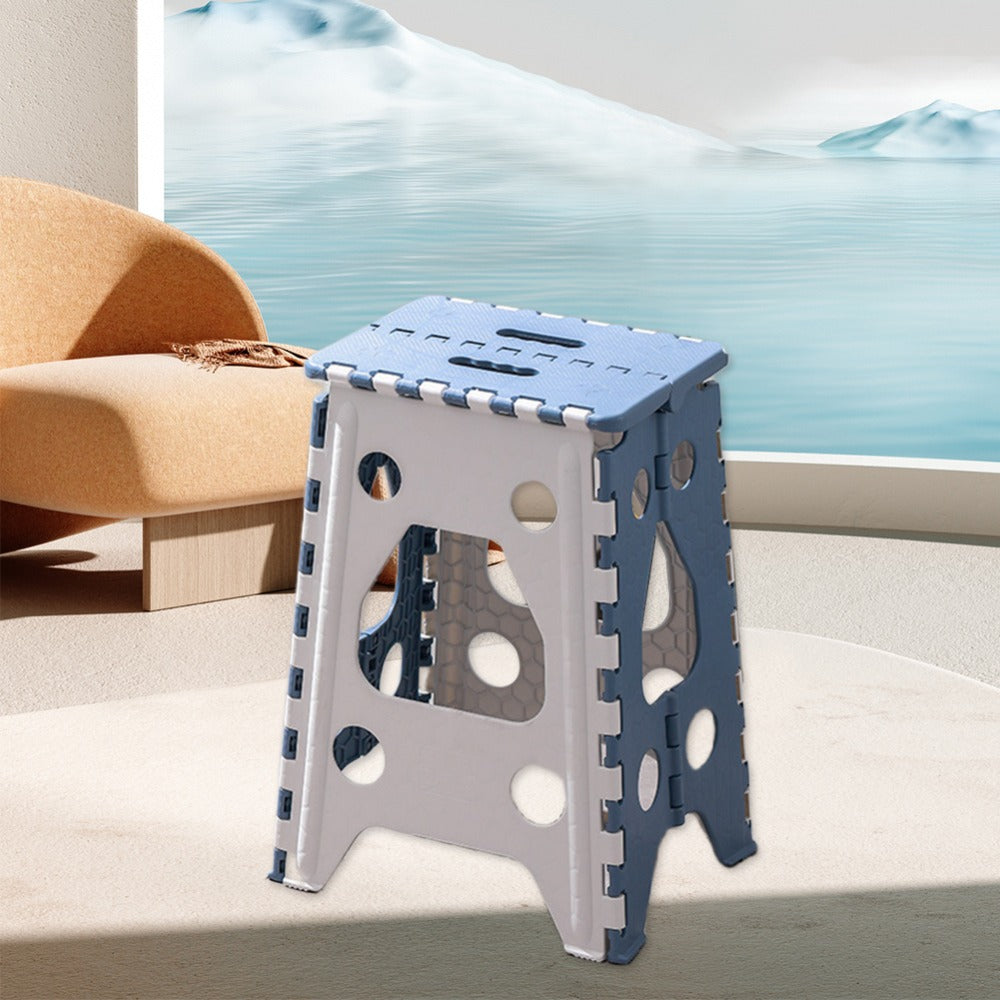 Folding Step Stool 19 Inch Heavy Duty 400 LBS Non-Slip with Handle Portable Foldable Step Ladder for Kitchen Camping Bathroom Bedroom Adults Seniors White Blue Grey
