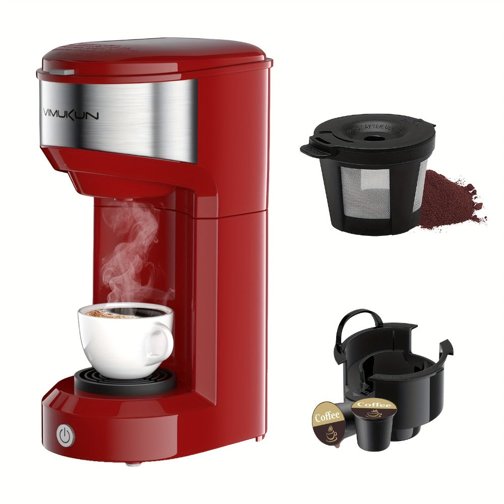 Coffee Brewer Single Serve for K-Cup Pods and Ground Coffee 6-14oz Reservoir One-Button Operation Auto Shut-Off Compact Coffee Maker for Home Office Dorm Travel 120V