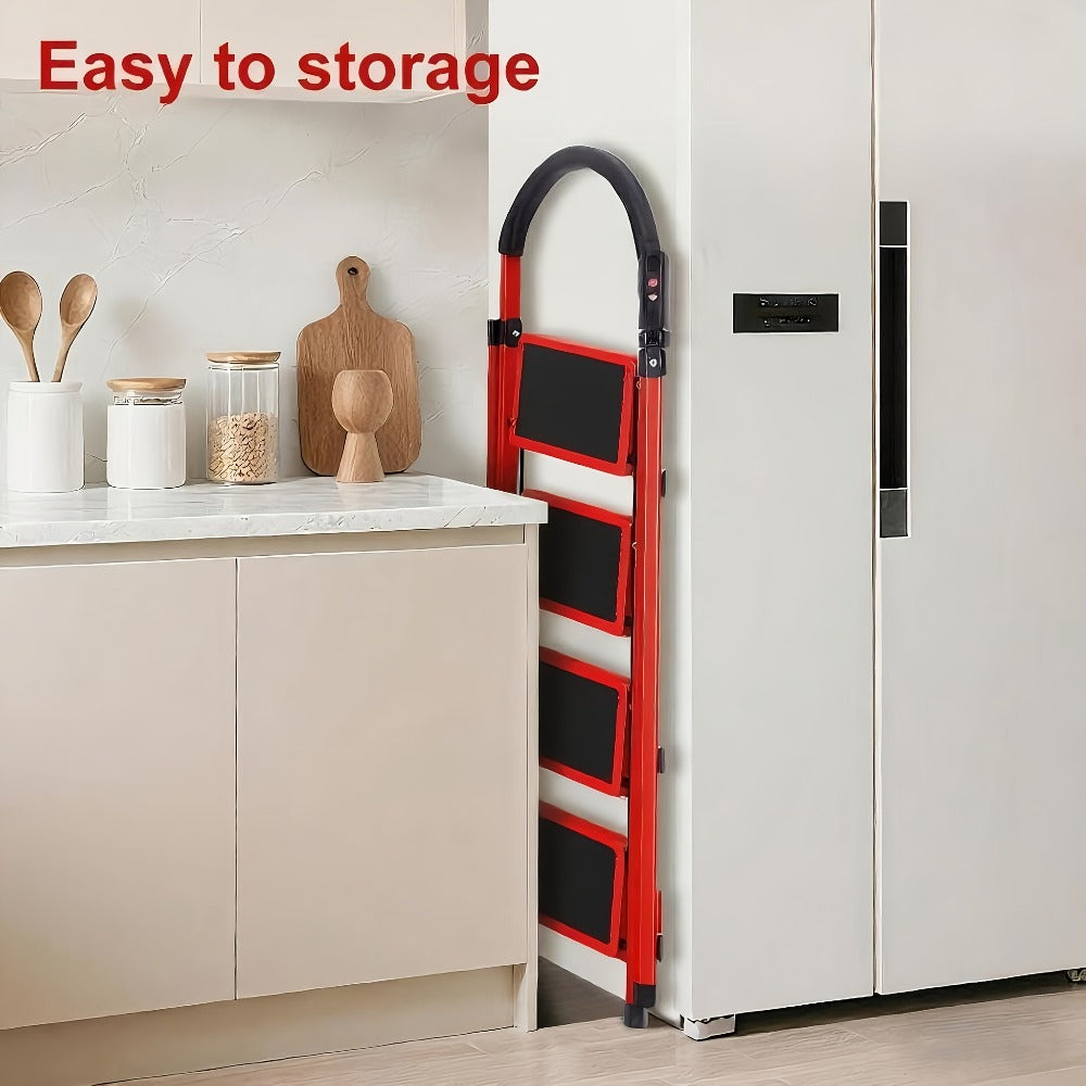 Folding Step Ladder with Anti-Slip Pedals & Handrail ¨C 2/3/4/5 Step Stool for Adults, Sturdy Steel, Lightweight Portable, Non-Slip Feet, Rust-Resistant, Foldable for Home Kitchen Office Bedroom Use