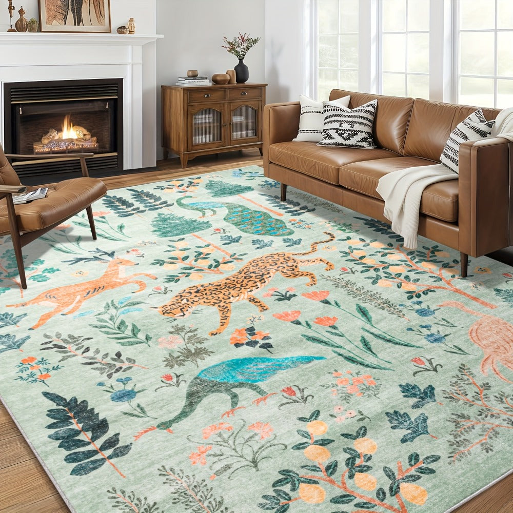 Animal Print Area Rug Jungle Tiger Non-Slip Soft Thin Colored Rug for Living Room Bedroom Playroom Daycare - Black Green Pink 5x7 6x9 8x10 9x12 ft Indoor Floor Carpet