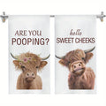 Highland Cow Hand Towels Set of 2 Funny Farmhouse Bathroom Decor Hello Sweet Cheeks Absorbent Kitchen Towel 16x24 Inch Washroom Gift