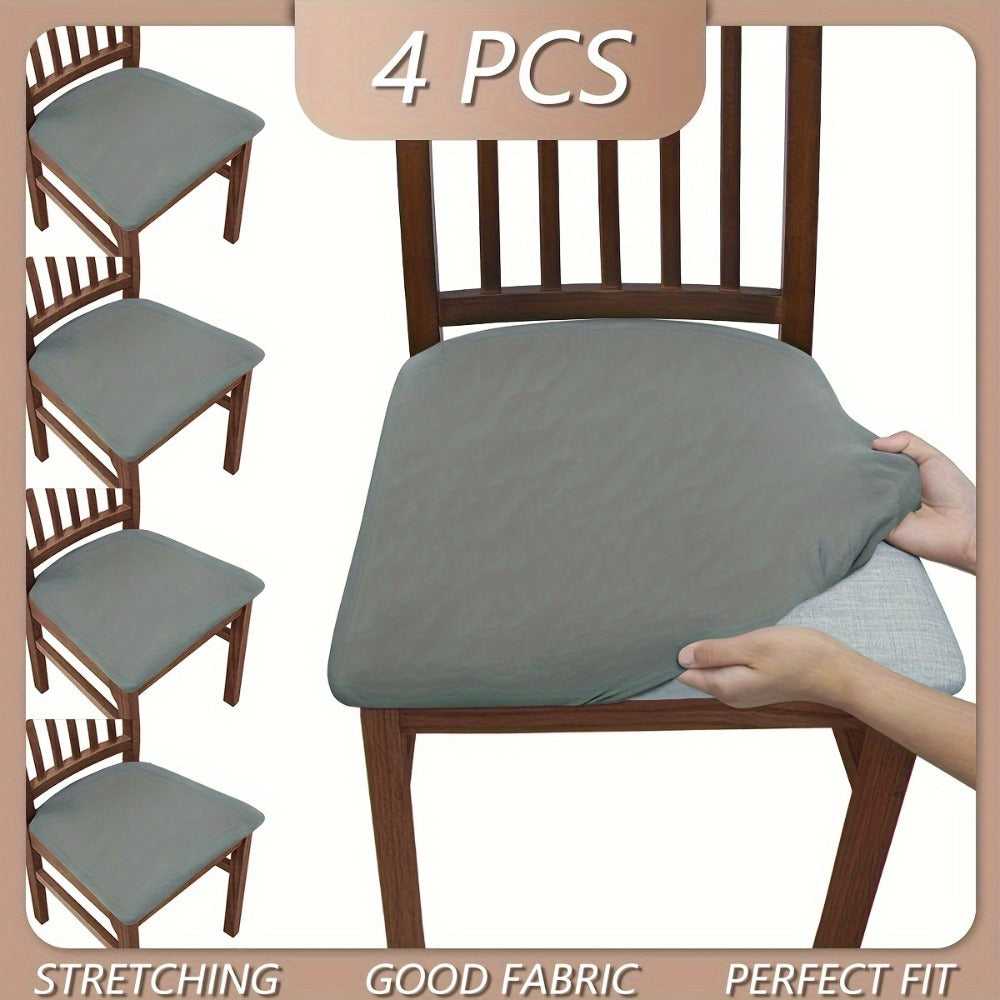 Dining Chair Covers Set of 4 Stretch Elastic Seat Slipcovers Soft Brushed Polyester Solid Color Chair Protector for Home Office Kitchen