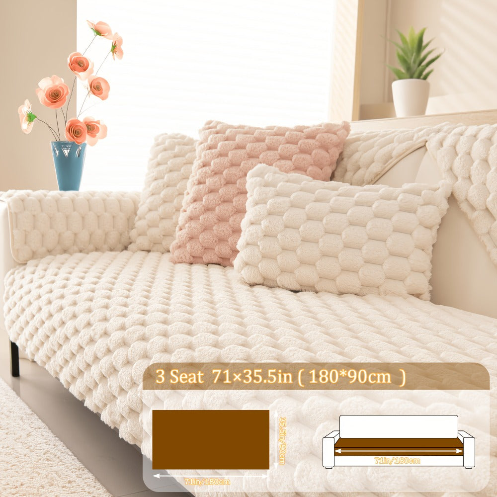 Non-Slip Sofa Cushion Cover Fuzzy Couch Pad Anti-Scratch Pet Friendly Machine Washable Fits 2 3 4 Seat Sectional Recliner 35.5 Inch Wide Beige Light Brown Grey