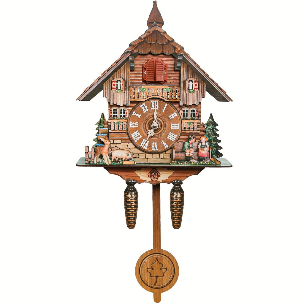 European Cuckoo Wall Clock Battery Operated - Fine Carved Handmade Wooden Clock with Hourly Cuckoo Sound 7AM-9PM, Vintage Home Decor Gift