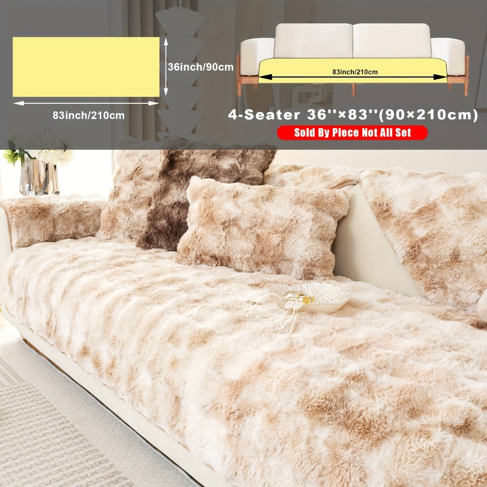 Plush Sofa Cover Faux Lamb Thick Fluffy Couch Slipcover Pet Friendly Machine Washable Gradient Color Polyester Furniture Protector for Armchair Single Double Triple Sofa Living Room Home Decor