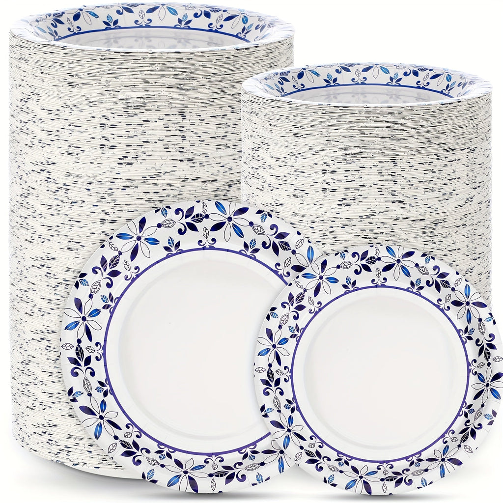 Disposable Paper Plates 300 Pack 9 Inch Heavy Duty & 7 Inch Soak Proof Leaf Print for Party Family Gatherings Everyday Use