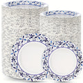 Disposable Paper Plates 300 Pack 9 Inch Heavy Duty & 7 Inch Soak Proof Leaf Print for Party Family Gatherings Everyday Use