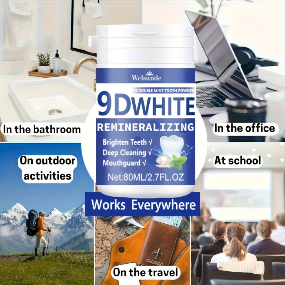 Teeth Whitening Tooth Powder 3-Pack ¨C 9D White Deep Cleaning Dental Powder with Fresh Mint Flavor, 80ml Each, Removes Stains, Freshens Breath, Travel-Friendly Daily Dentifrice for Women and Men