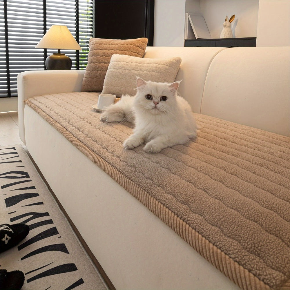 Plush Sofa Cover Bohemian Style Thickened Short Plush Non-Slip Machine Washable Pet Friendly Sofa Slipcover for Living Room Bedroom Office - Armrest Pad to 4 Seater