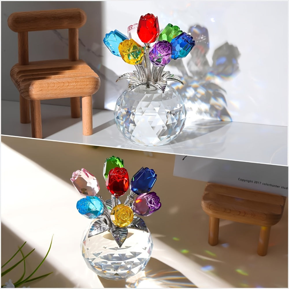 Artificial Rose Bouquet Crystal Eternal Fake Flowers - Colored Silk Roses for Valentine's Day, Mother's Day, Anniversary, Christmas & Wedding | Decorative Faux Rose Gift in Red, Pink & Blue