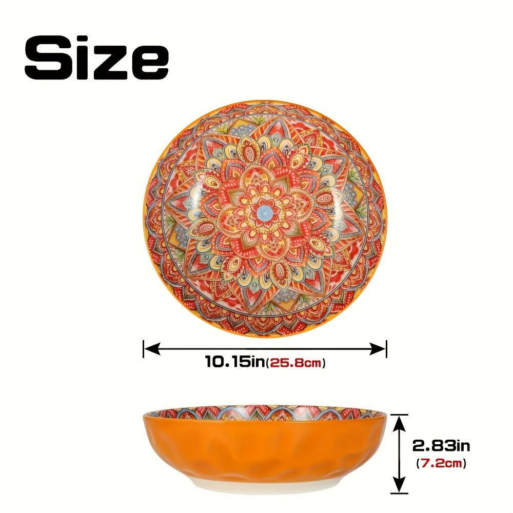 Ceramic Soup Bowl Set 2pcs Bohemian Floral Hand-Painted 25.8cm Microwave Safe Vintage Tableware for Cooking Dining Gift