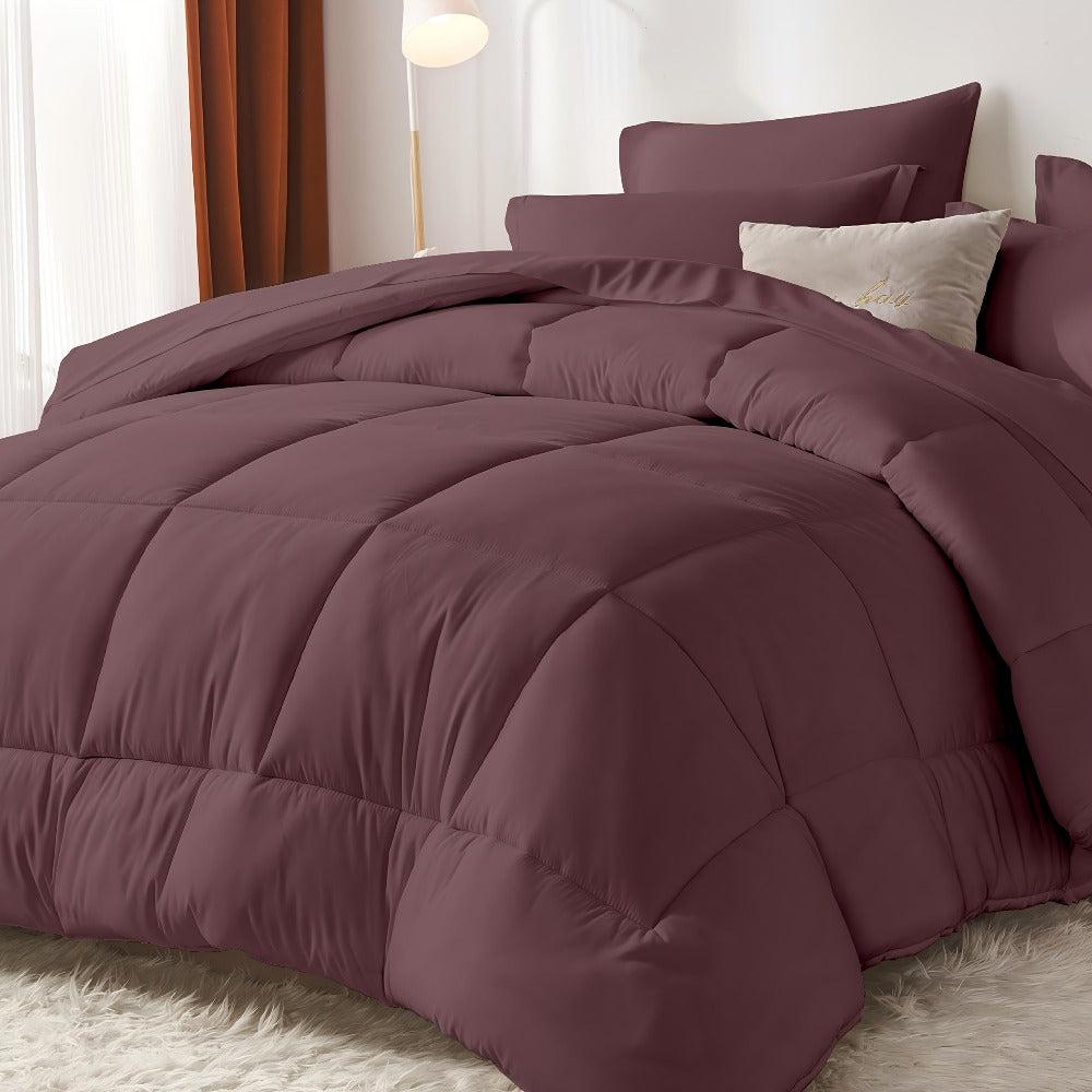 Comforter Set Soft Breathable Microfiber Bed in a Bag with Fitted Sheet Flat Sheet Pillowcases & Shams ¨C All Season Fluffy Checkered Bedding Set Twin Full Queen King