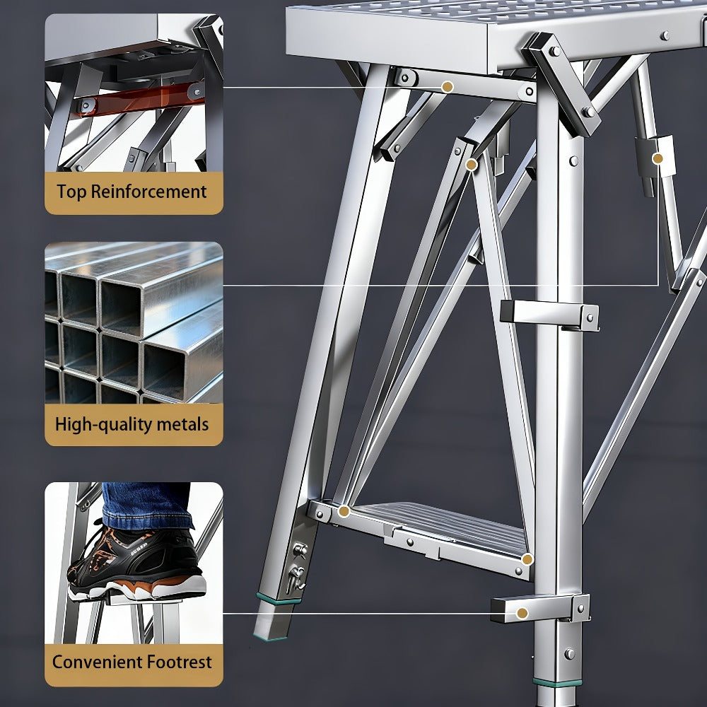 Heavy Duty Folding Work Platform Scaffold 1455 Lbs Capacity Portable Adjustable Height Ladder Stool ¨C Multi-Function Step Stool for Painting Home Renovation Construction Indoor Outdoor Use