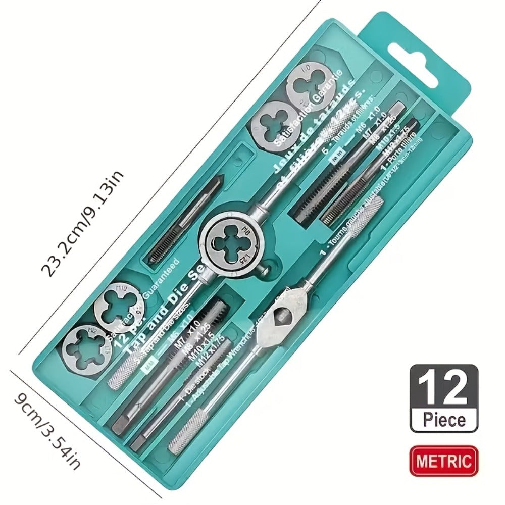 Metric Tap and Die Set 12pcs or 40pcs, M3-M12 Hand Thread Tapping Tool Kit with Plug Taps, Straight & Cone Reamers, Manual Threading Tool for DIY, Household Repair & Metalworking