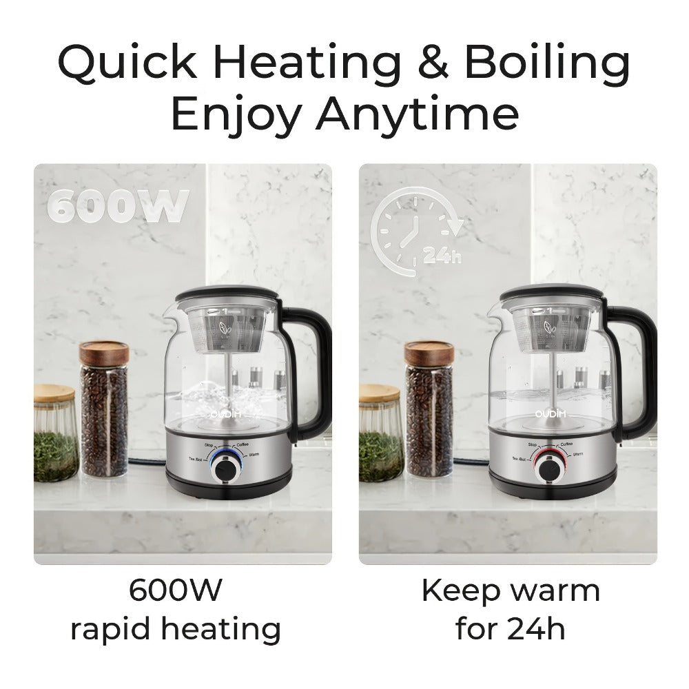 Drip Coffee Maker Electric Kettle 600W 40.58oz BPA-Free Glass Stainless Steel Spray Brew Keep Warm Boil-Dry Protection for Coffee Tea Perfect Gift