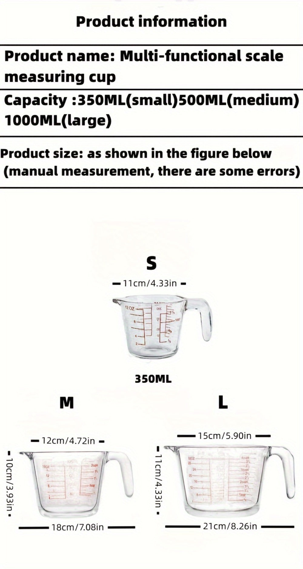 Tempered Glass Measuring Cup Set with Coffee Cups, Borosilicate Glass Liquid Measuring Cups for Kitchen Baking Cooking, Dishwasher Safe, 4PCs or 9PCs