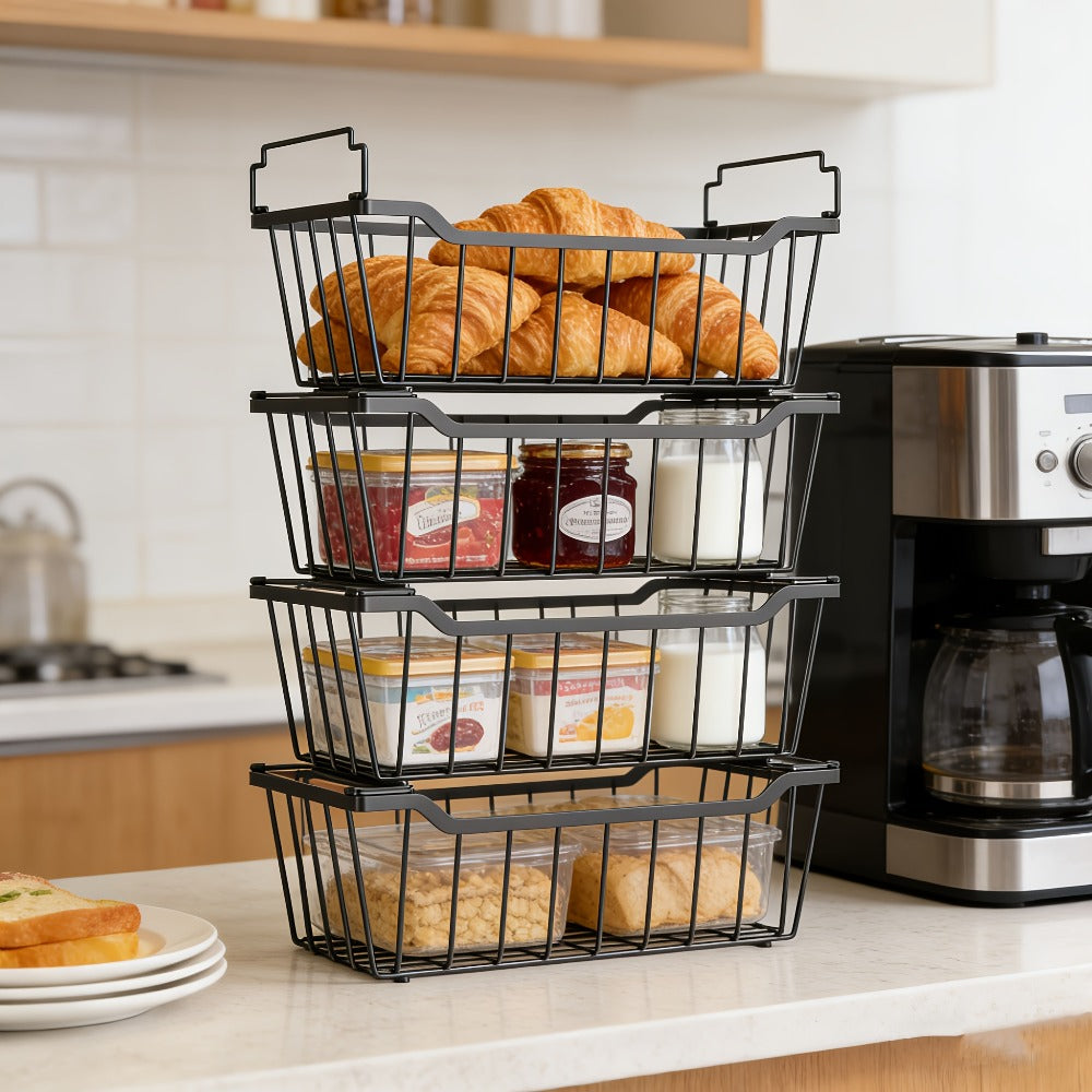 Freezer Organizer Bins Stackable with Foldable Handle - Chest Freezer Storage Baskets Rack, Space Saving Refrigerator Organizer Bins, 4 or 8 Pack