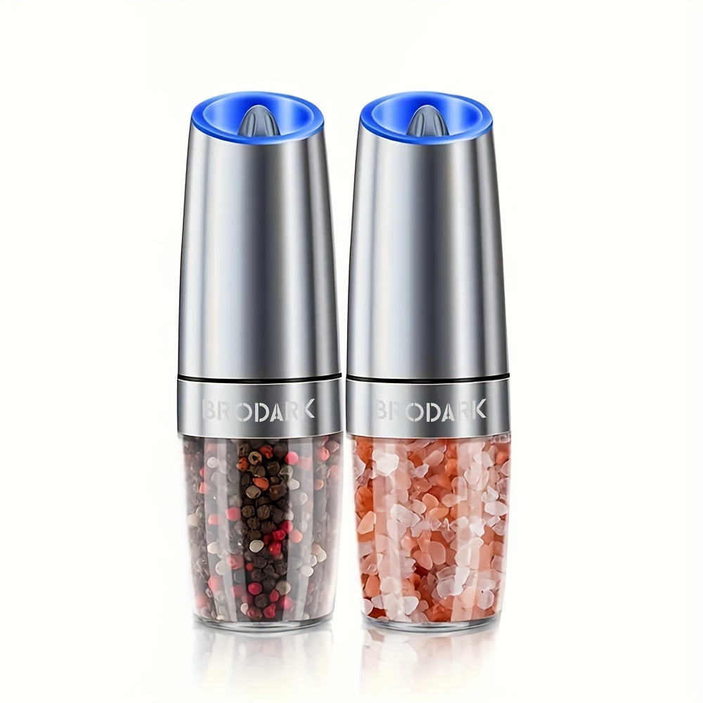 Electric Salt and Pepper Grinder Set Battery Powered Gravity Sensor | One-Hand Automatic Operation LED Light | Adjustable Coarseness Mill Shaker | Kitchen Gadget Gift Idea in Black & Silver