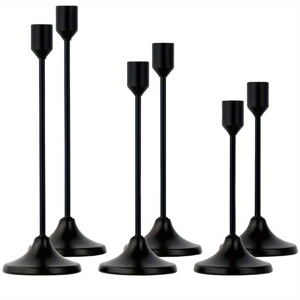 Metal Candlesticks Set of 6 ¨C Taper Candle Holders for Wedding Centerpiece, Christmas, Halloween, Thanksgiving, Hanukkah, Easter & Romantic Candlelight Dinner Table Decor, Assorted Sizes, 3 Finishes